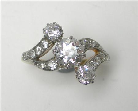 Appraisal: An early th century diamond set ring diagonally claw set