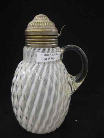 Appraisal: Victorian Opalescent Glass Syrup Pitcher ribbed design '' excellent