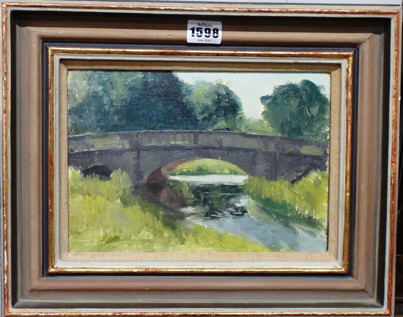 Appraisal: John Morley b Bridge in the park oil on canvas