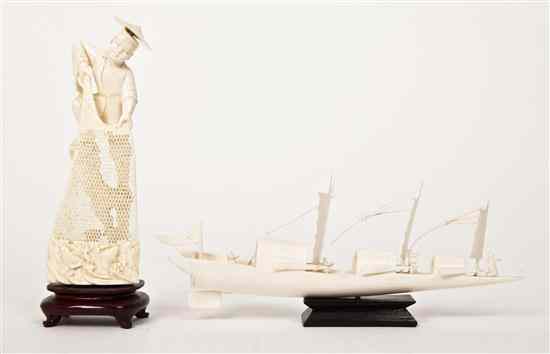 Appraisal: A Carved Ivory Model of a Boat having three sails