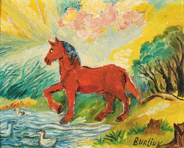 Appraisal: David Burliuk Russian American - Red Horse oil on canvas