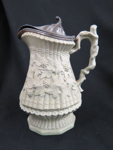 Appraisal: English Salt Glaze Pitcher pewter top grape vine on thatched