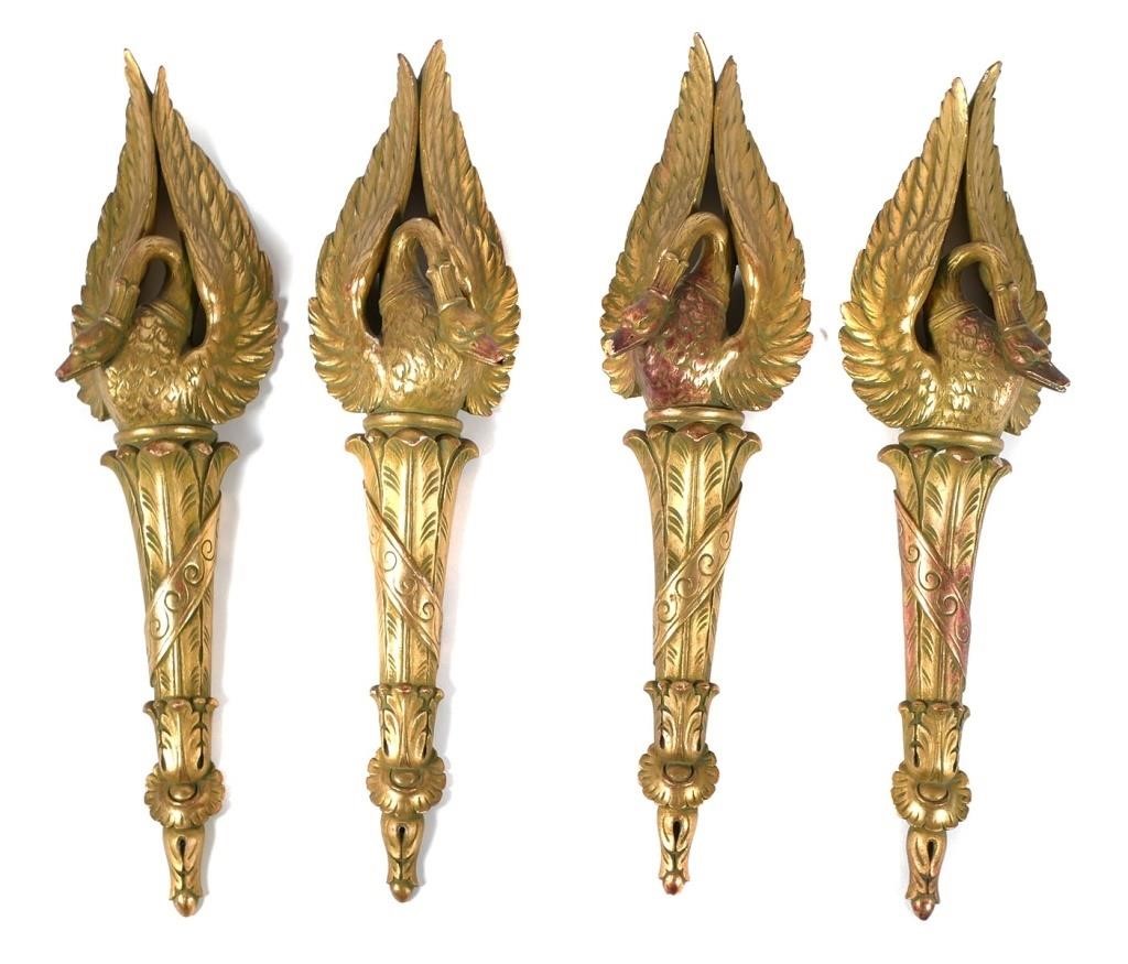 Appraisal: Four gilt decorative swan wall sconces American circa - th