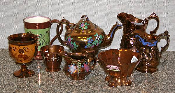 Appraisal: An assembled group of eight pieces of copper luster second