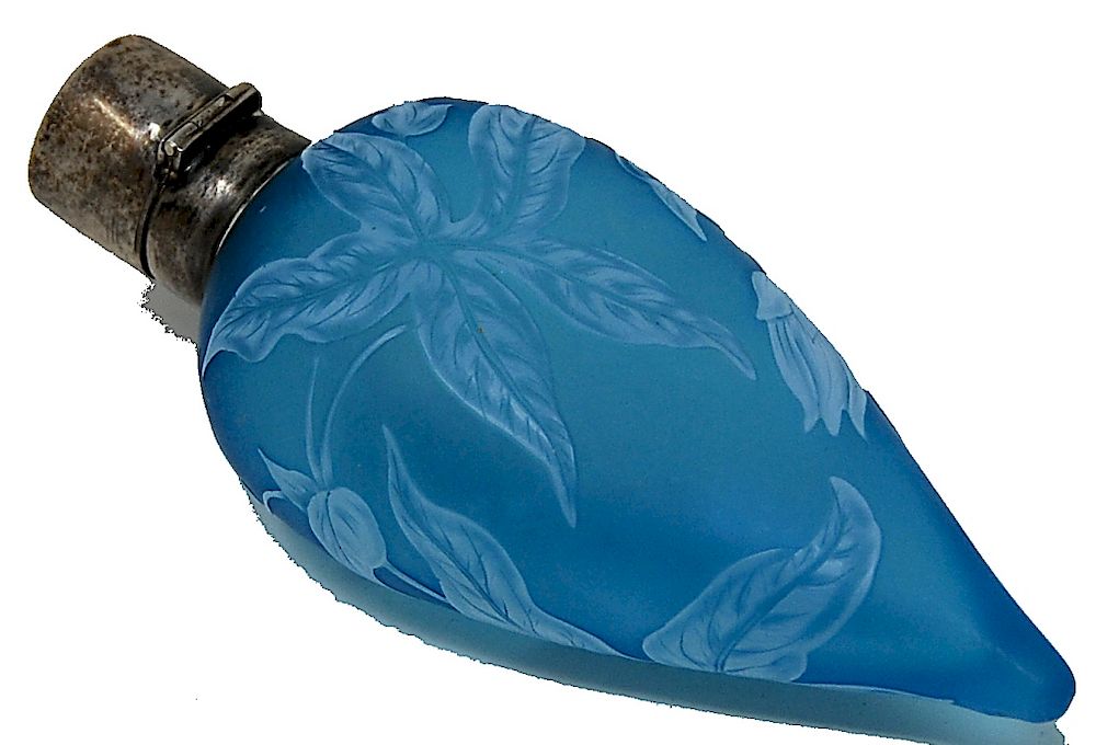 Appraisal: Webb Blue Cameo Glass Perfume Bottle Webb Cameo Blue Glass