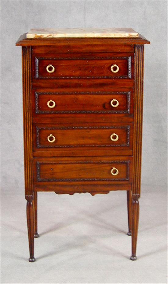 Appraisal: French Directoire Style Commode Circa Veined marble galleried top above