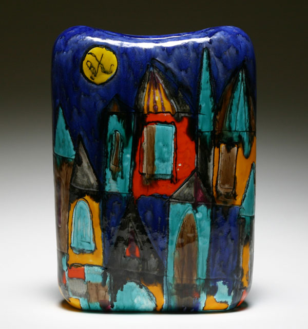 Appraisal: Schiavon Italian abstract art pottery vase depicting a cityscape in