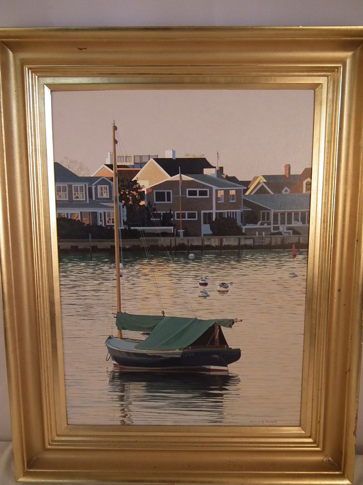 Appraisal: MICHAEL HARRELL NANTUCKET PAINTING Oil on wood painting of Nantucket