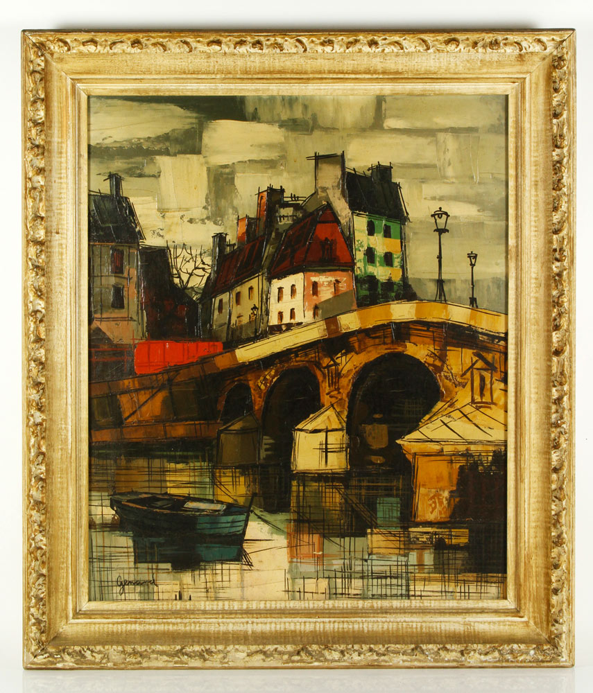 Appraisal: - French Bridge O C French bridge oil on canvas