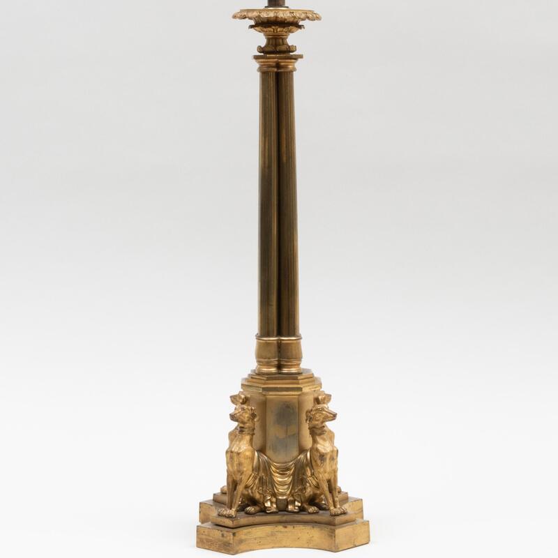 Appraisal: Regency Gilt-Bronze Columnar Lamp x x in top of socket