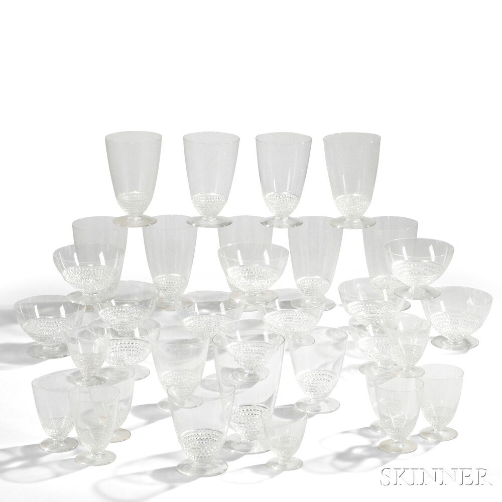 Appraisal: Thirty-Four Pieces of Rene Lalique Nippon Pattern Stemware Glass France