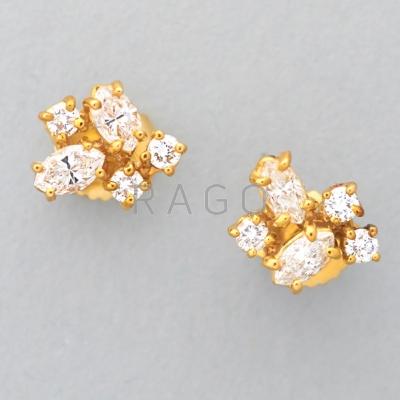 Appraisal: K GOLD DIAMOND CLUSTER EARRINGS Very fine circular and marquise-shaped