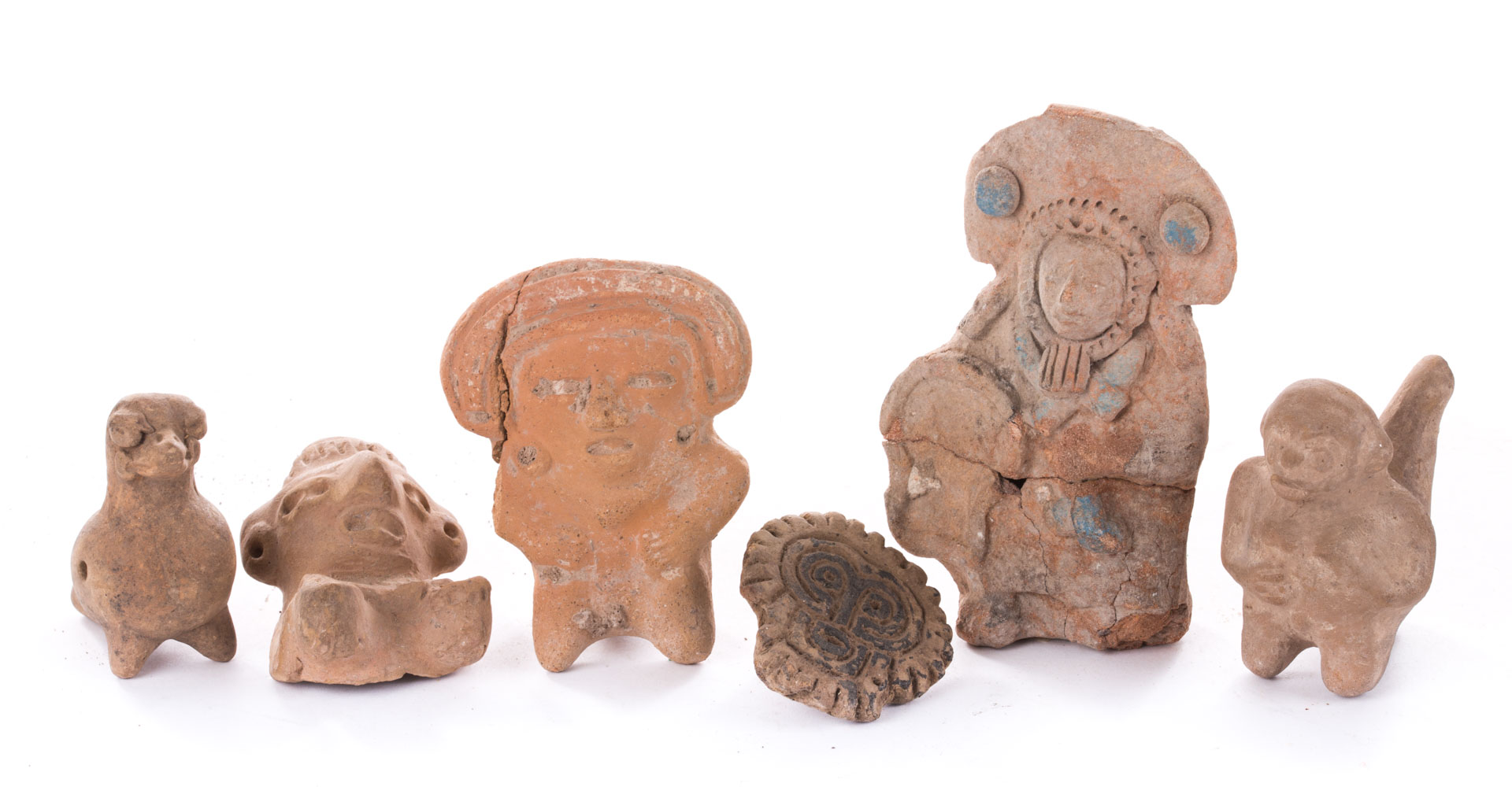 Appraisal: Six Mayan terracotta whistles and figures late Classic period to