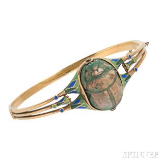 Appraisal: Art Deco Egyptian Revival kt Gold and Enamel Bracelet TB