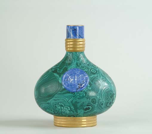 Appraisal: DECORATED CHRISTIAN DIOR BOTTLE Simulated malachite with lapis style neck