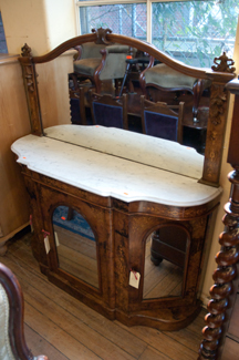 Appraisal: VICTORIAN INLAID MARBLE TOP MIRRORED BACK CREDENZA