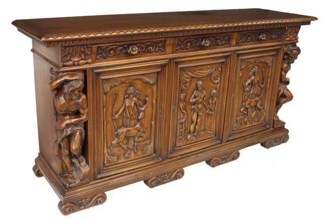 Appraisal: Italian Renaissance style carved sideboard late th c having rectangular