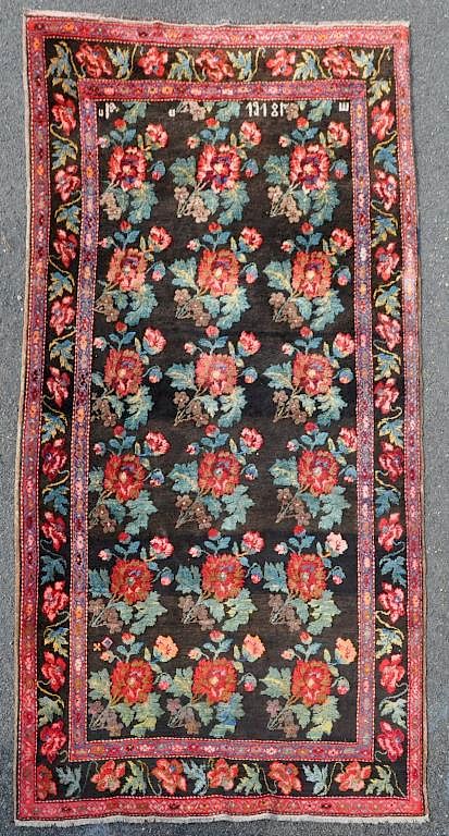 Appraisal: Signed Dated Bessarabian Rug with repeat poppy design on a