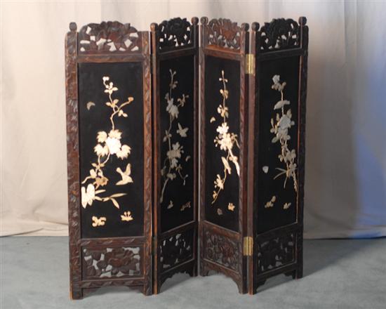 Appraisal: A Four-fold Lacquered Asian Screen the lacquered and inlaid panels