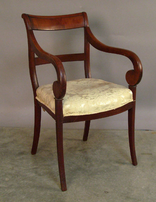 Appraisal: Mahogany sabre leg armchair th c