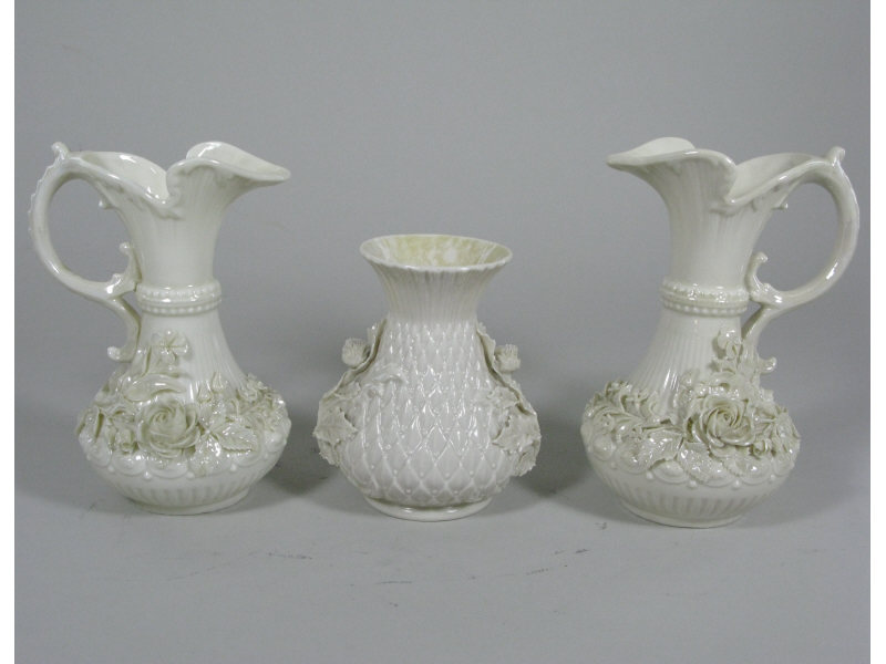 Appraisal: Pair of Belleek Ewers and Belleek Vase two ewers ca