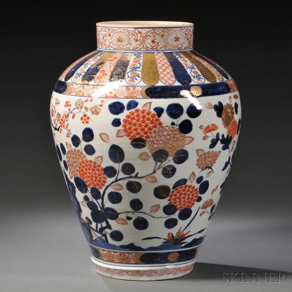 Appraisal: Imari Jar Japan th th century bulbous-shape with straight neck