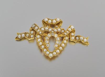 Appraisal: An Edwardian Pearl and Diamond Enhancer Yellow gold enhancer designed