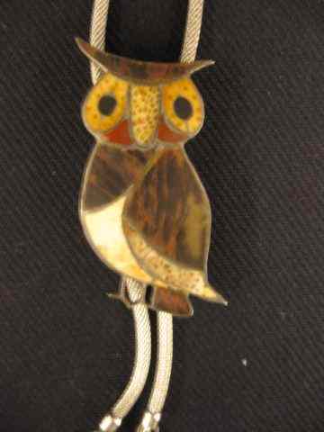 Appraisal: Indian Bolo Tie figural owl with tortoise shell inlay set