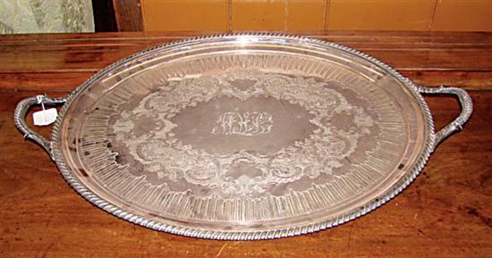 Appraisal: Silverplate double handle serving tray oval tray with gadroon rim