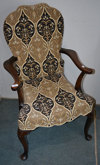 Appraisal: George I style mahogany elbow chairwith upholstered seat and back