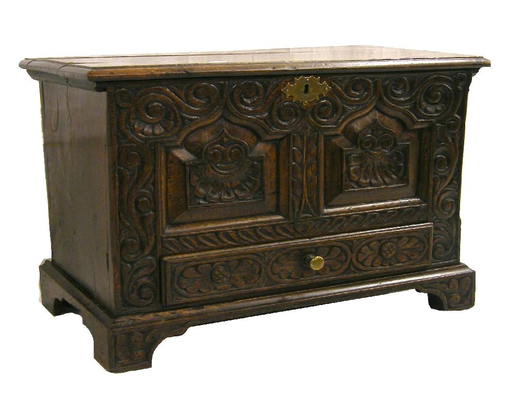 Appraisal: Good th century oak coffer bach of good patination the