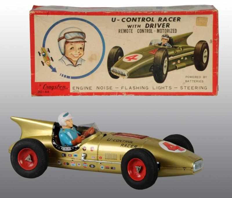 Appraisal: Tin U-Control Racing Car Battery-Operated Toy Description Japanese Working Vinyl