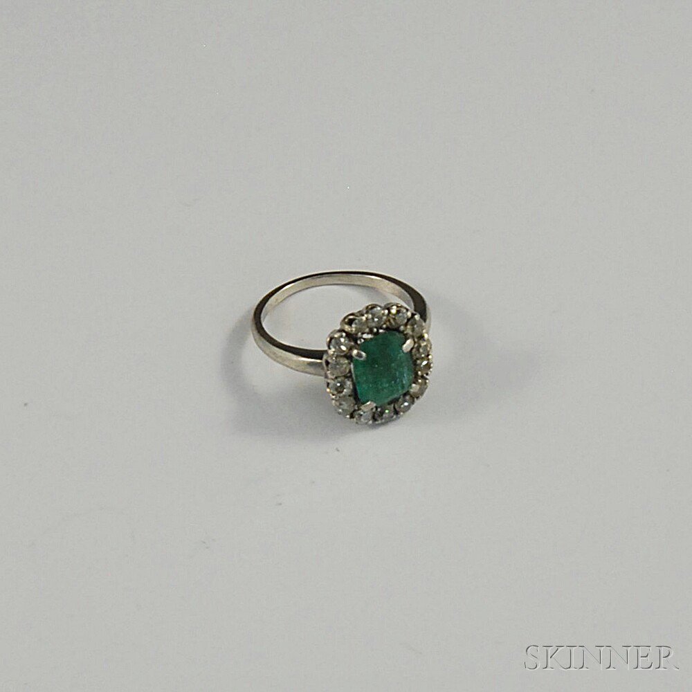 Appraisal: Platinum Emerald and Diamond Ring the central emerald framed in