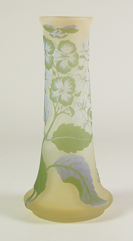 Appraisal: Cameo Glass Galle Vase Circa Peach ground with green and