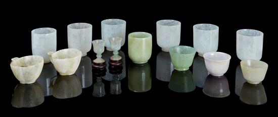 Appraisal: Sale Lot A Collection of Fourteen Jade and Jadeite Cups