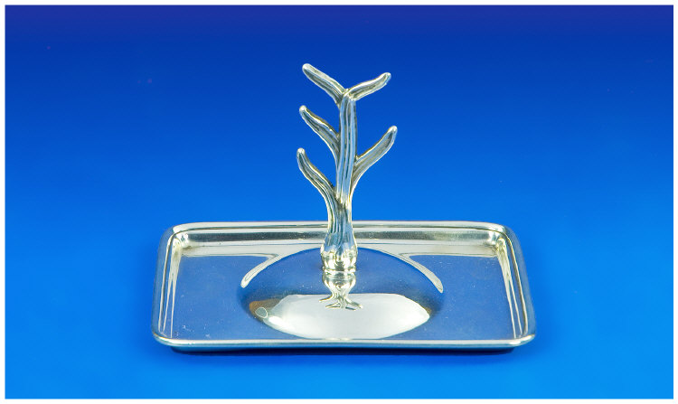 Appraisal: Silver Ring Tree on tray Hallmark Birmingham by inch tray