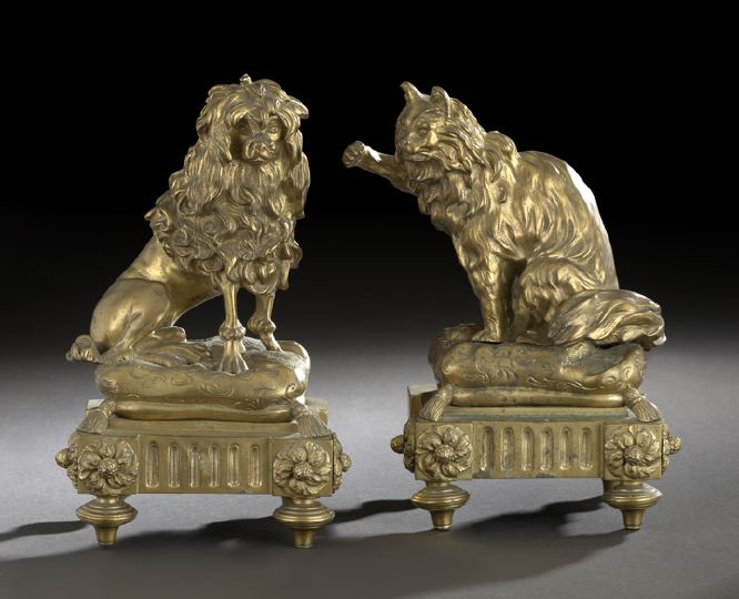 Appraisal: Good Pair of Napoleon III Chien et Chat Gilt-Bronze Chenets