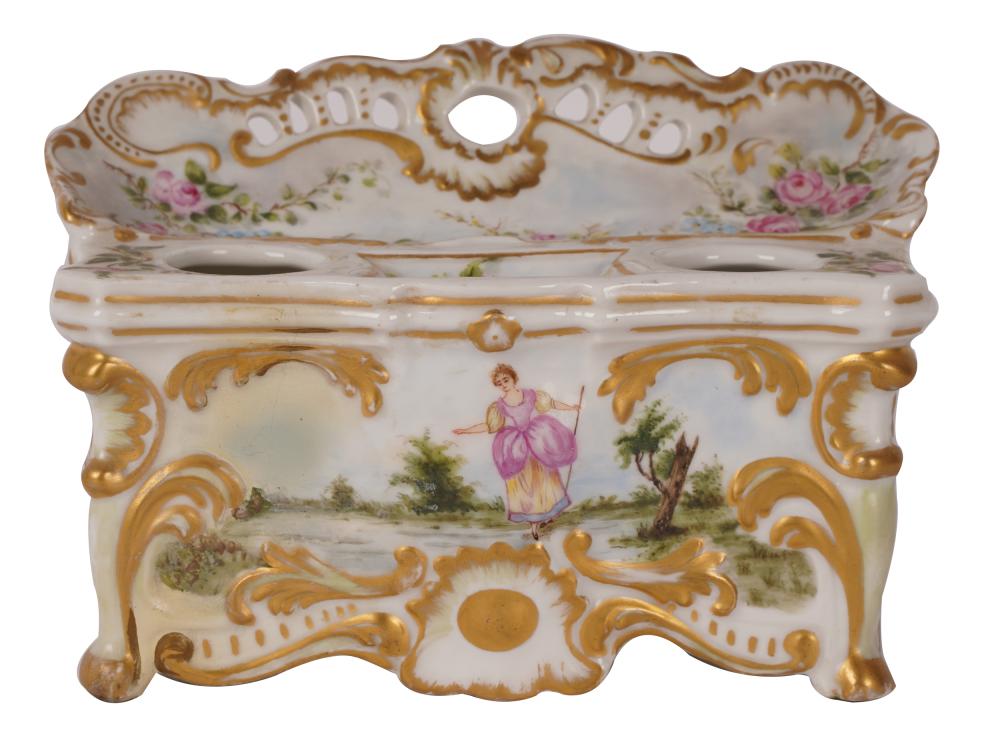 Appraisal: A LANTERNIER LIMOGES PORCELAIN ENCRIERgreen printed mark to underside Condition