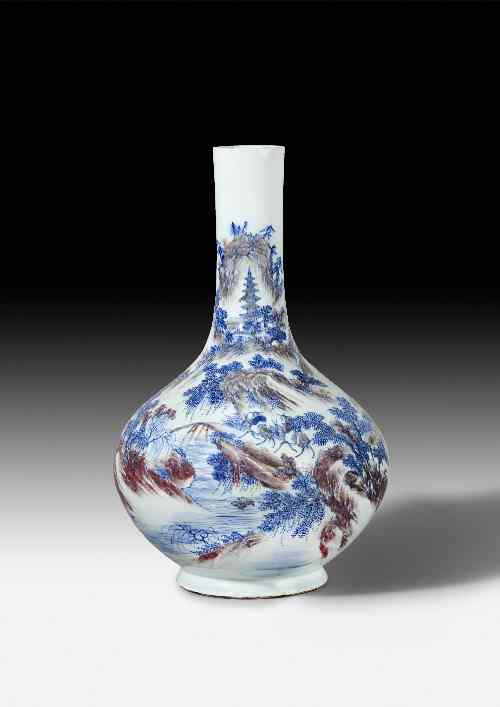 Appraisal: A Chinese blue and white and copper red porcelain bottle