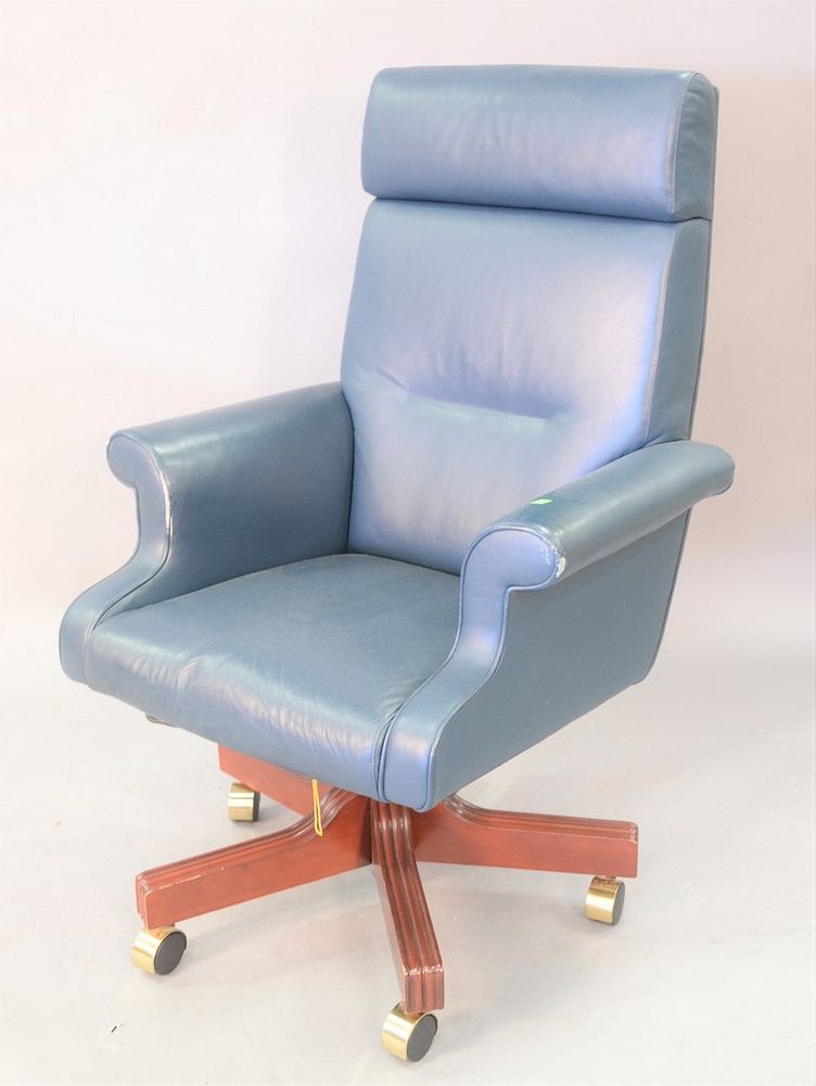 Appraisal: Blue leather executive office chair Blue leather executive office chair