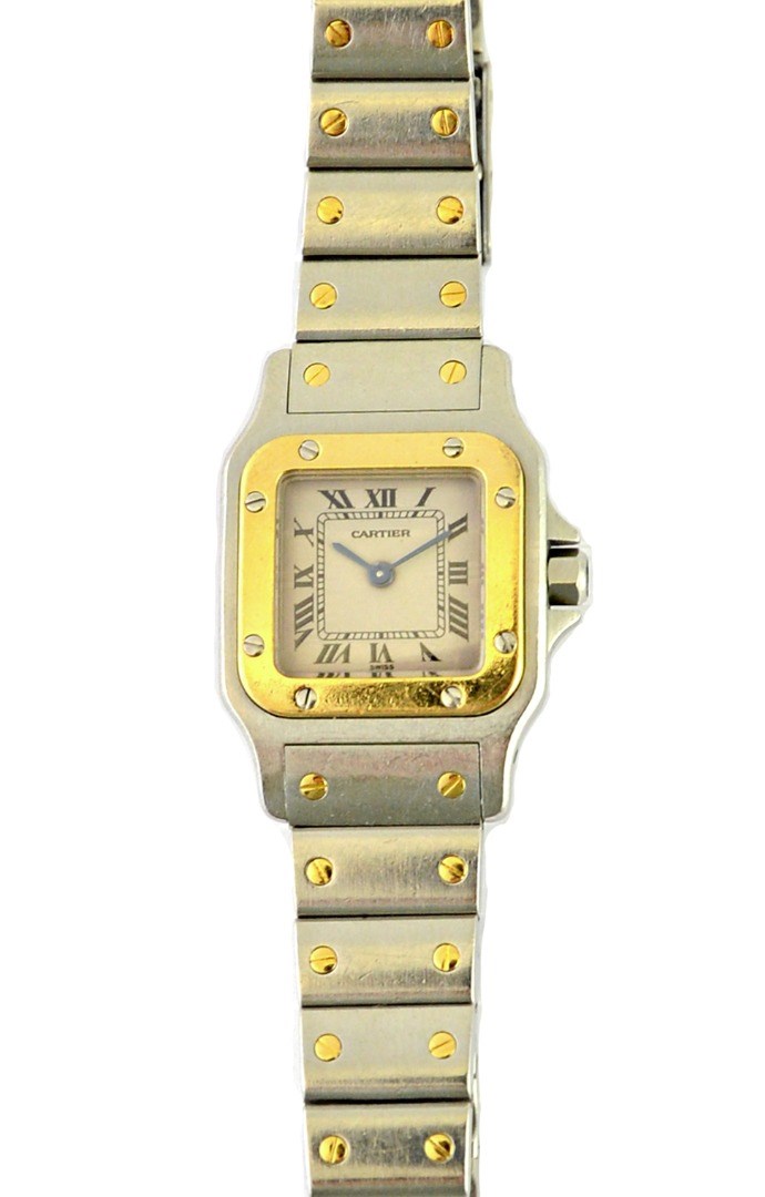 Appraisal: A lady's steel and gilt Cartier bracelet wristwatch the signed