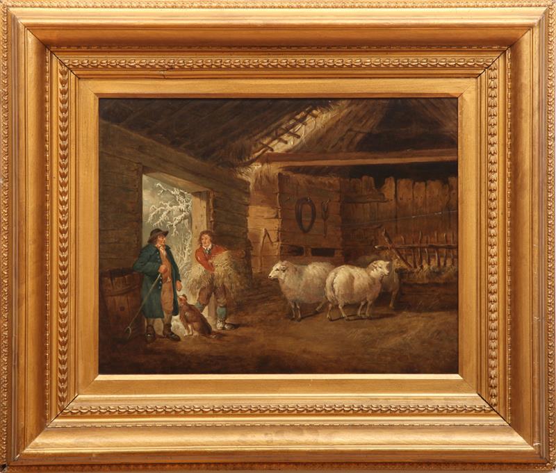 Appraisal: ENGLISH SCHOOL FEEDING THE SHEEP Oil on panel unsigned x