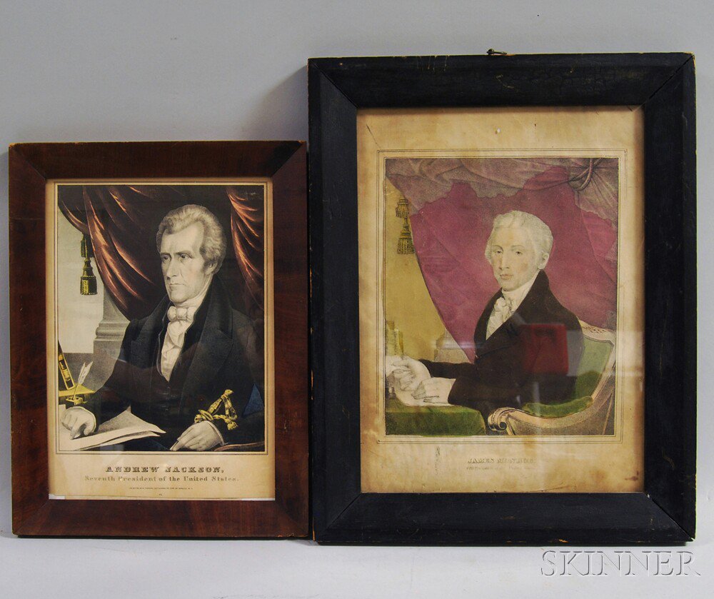 Appraisal: Two Framed Hand-colored Lithographs of James Monroe and Andrew Jackson