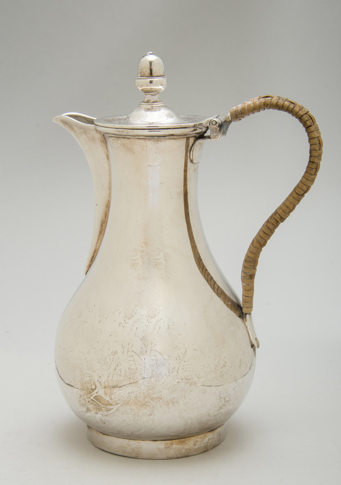 Appraisal: GEORGE III SILVER HOT WATER JUG John Wakelin William Taylor