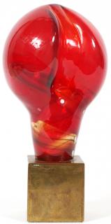 Appraisal: PAUL GONZALEZ RED GLASS ON BRASS BASE SCULPTURE PAUL GONZALEZ