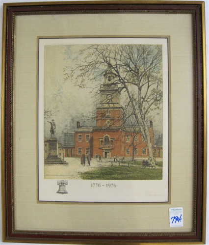 Appraisal: JOSEF EIDENBERGER ETCHING AND AQUATINT Austria - titled Philadelphia Independence