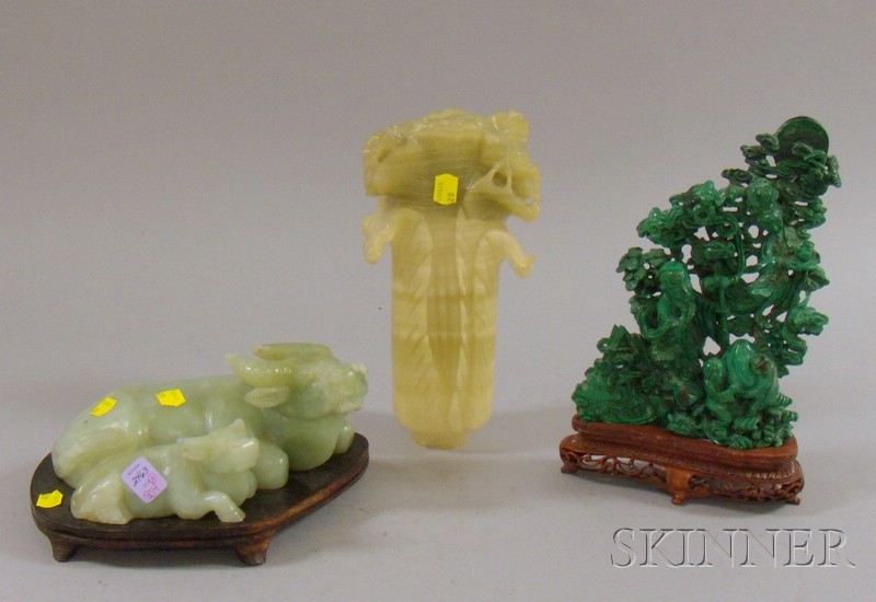 Appraisal: Asian Carved Jade Cabbage and a Recumbent Buffalo Group and