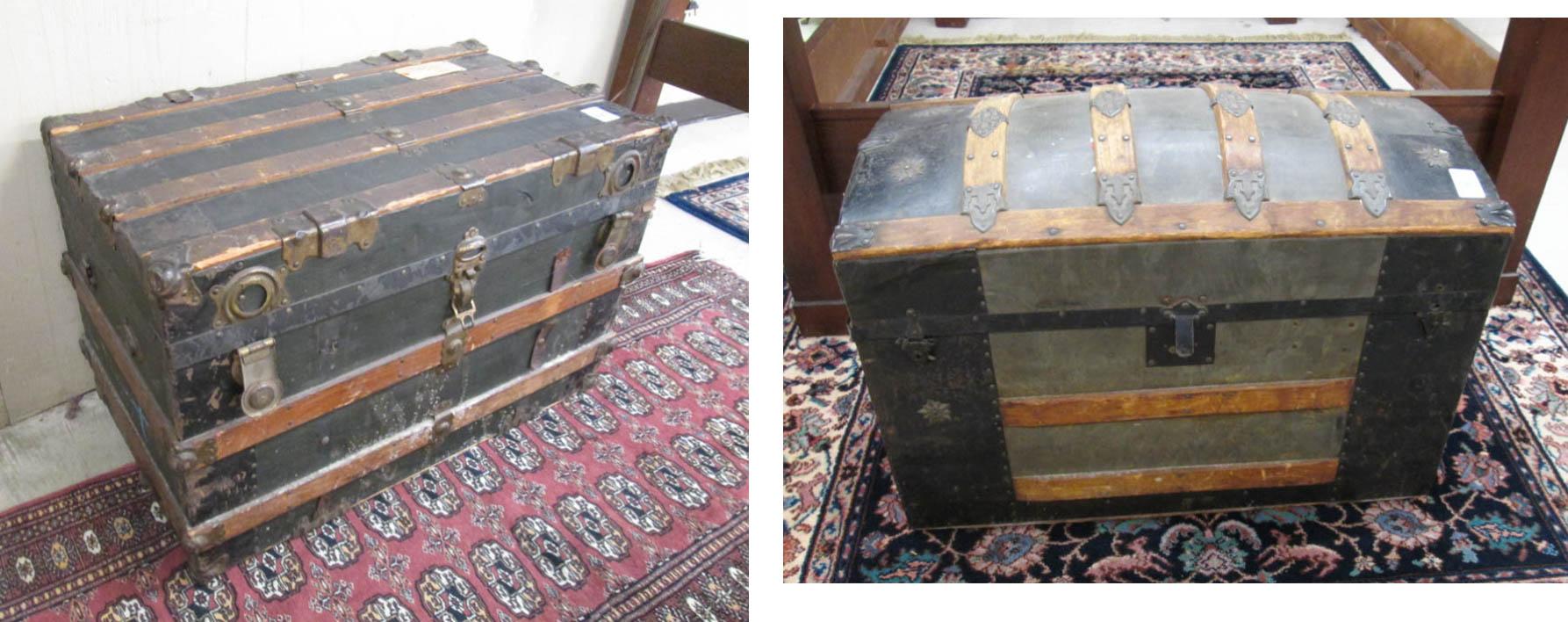 Appraisal: TWO AMERICAN ANTIQUE TRUNKS WITH CONTENTS a flat top and