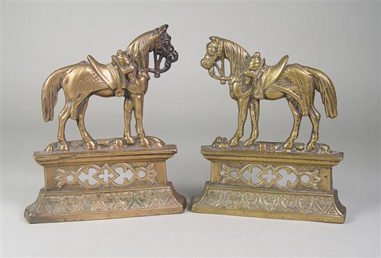 Appraisal: Pair of Brass Horse Bookends Marked Rowbatham and Very good