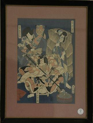 Appraisal: Japanese Woodblock Print of Three Warriors in x in sight